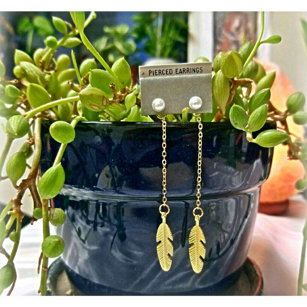 Pearl and Feather Dangle Earrings